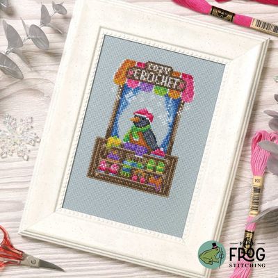 Crochet Shop Robin by Fine Frog Stitching Exclusive Needlework Marketplace 2026 Printed Counted Cross Stitch pattern