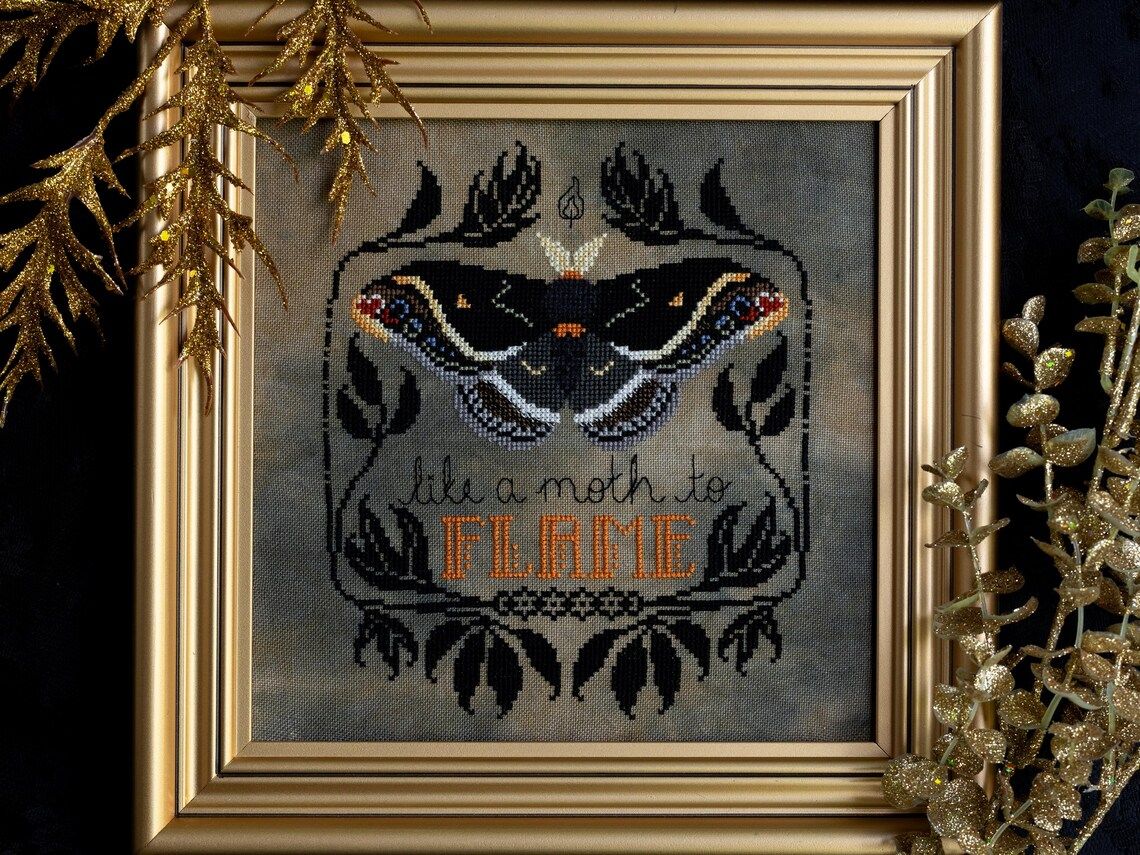 Like a Moth to Flame by Sprouting Lupine 2023 Printed counted cross-stitch pattern