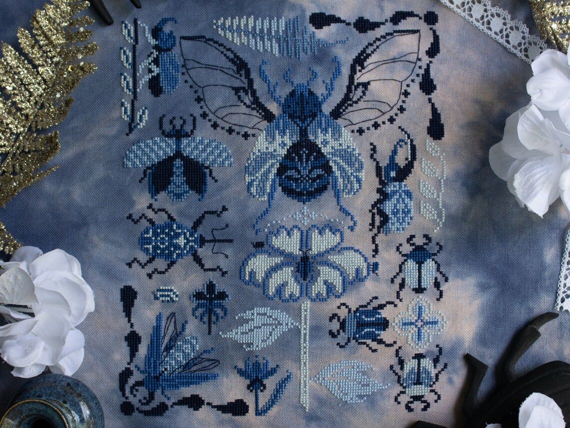 Delft Beetles by Sprouting Lupine 2024 Printed counted cross-stitch pattern