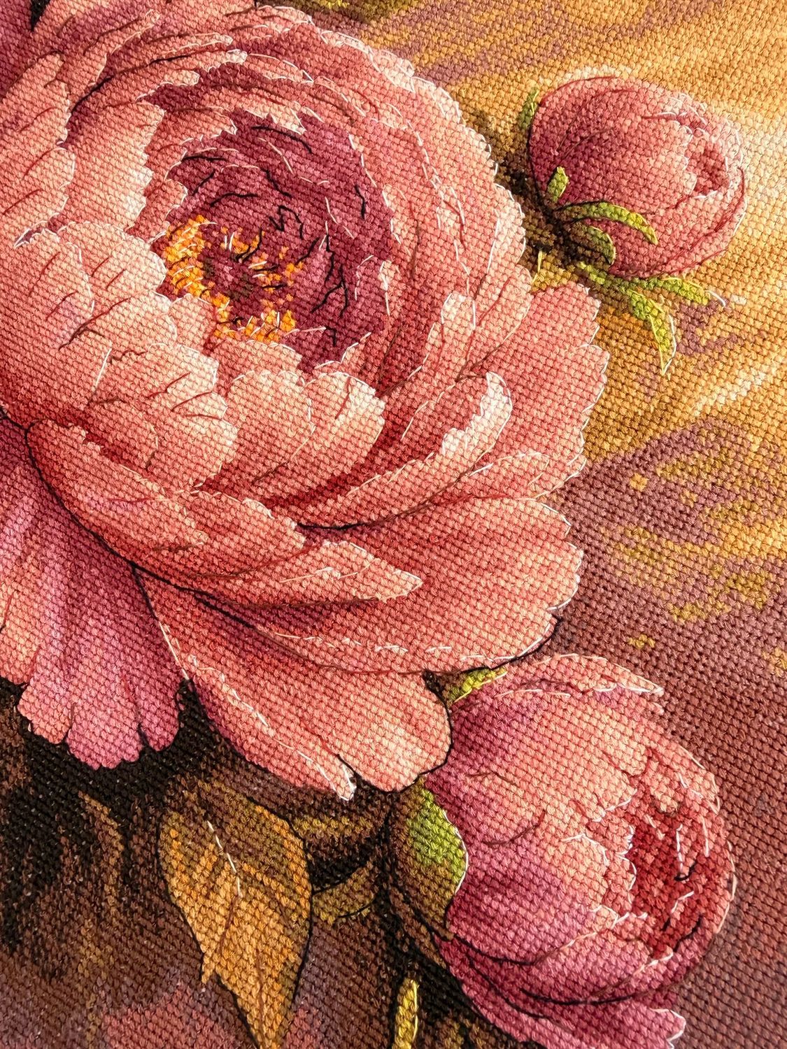 Golden Peonies by World of Cross Stitch (Mir Vyshivki), designer Inna Baidenko, counted cross-stitch kit
