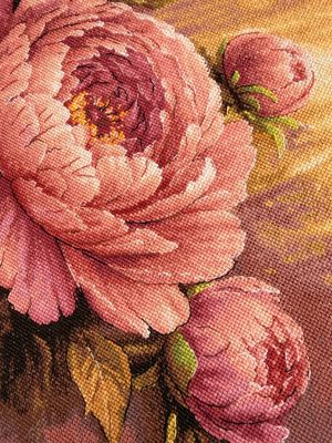 Golden Peonies by World of Cross Stitch (Mir Vyshivki), designer Inna Baidenko, counted cross-stitch kit