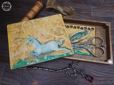Unicorn: Book of Treasures by Primitive and Wood (P&amp;W) Keepsake Box &amp; Thread Organizer Designer embroidery accessories