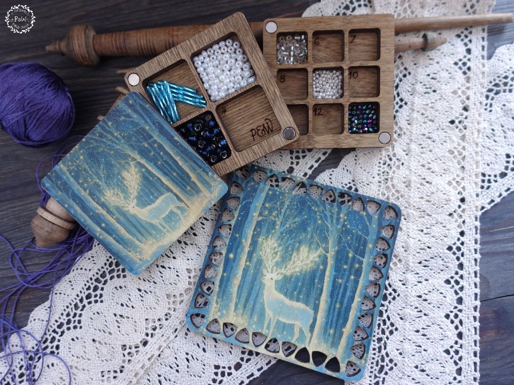 Magical Deer  by Primitive and Wood (P&amp;W) Thread Organizer and Bead Organizer Designer embroidery accessories