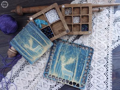 Magical Deer  by Primitive and Wood (P&amp;W) Thread Organizer and Bead Organizer Designer embroidery accessories