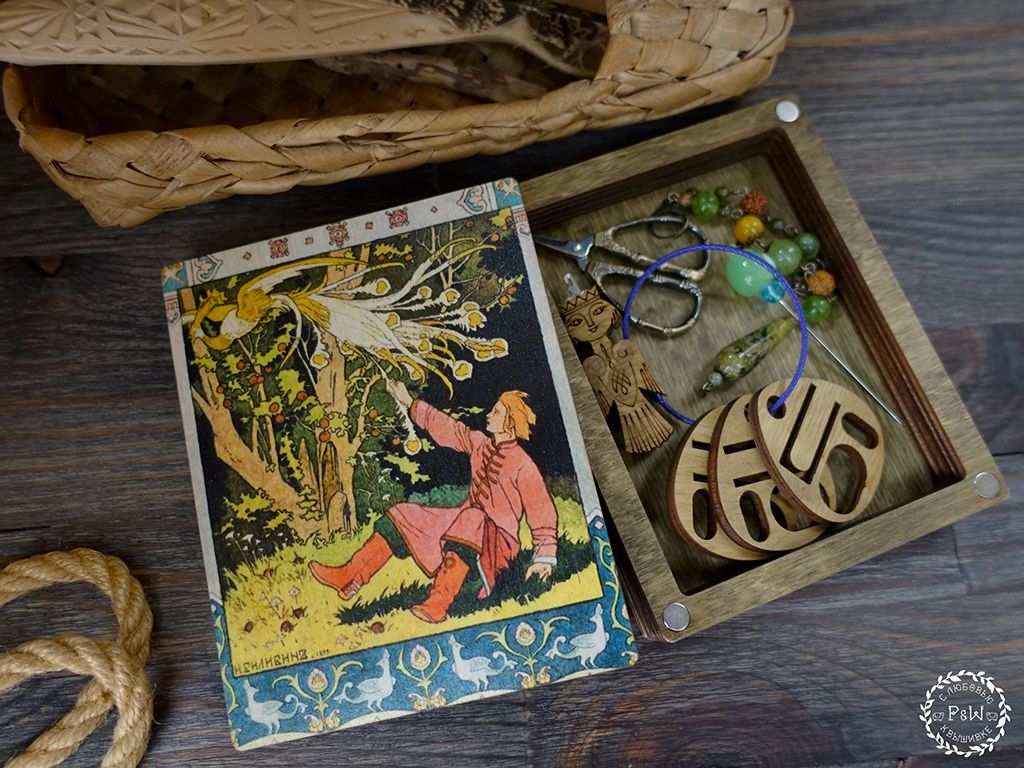 Ivan Tsarevich and the Firebird from the Bilibin Fairy Tales Collection Magnetic Embroidery Box by Primitive and Wood (P&amp;W) Designer embroidery accessories