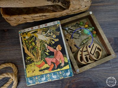 Ivan Tsarevich and the Firebird from the Bilibin Fairy Tales Collection Magnetic Embroidery Box by Primitive and Wood (P&amp;W) Designer embroidery accessories