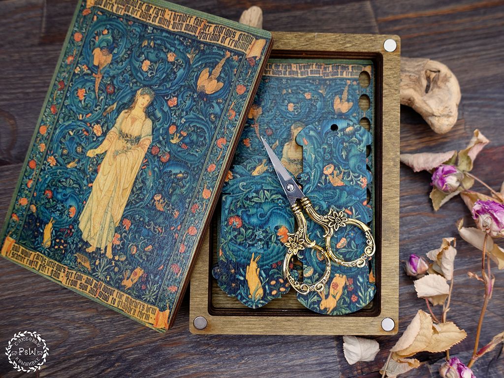 Flora by William Morris Magnetic Embroidery Box by Primitive and Wood (P&amp;W) Designer embroidery accessories