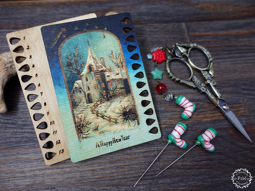 Winter Postcard Thread Organizer by Primitive and Wood (P&amp;W) Designer embroidery accessories