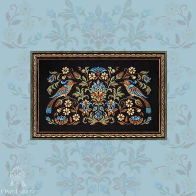Turquoise Bird Night Songs by Owl Forest Embroidery 2024 Counted Cross Stitch pattern, Set of Hand-Dyed Threads DMC 32 ct with 2 strands