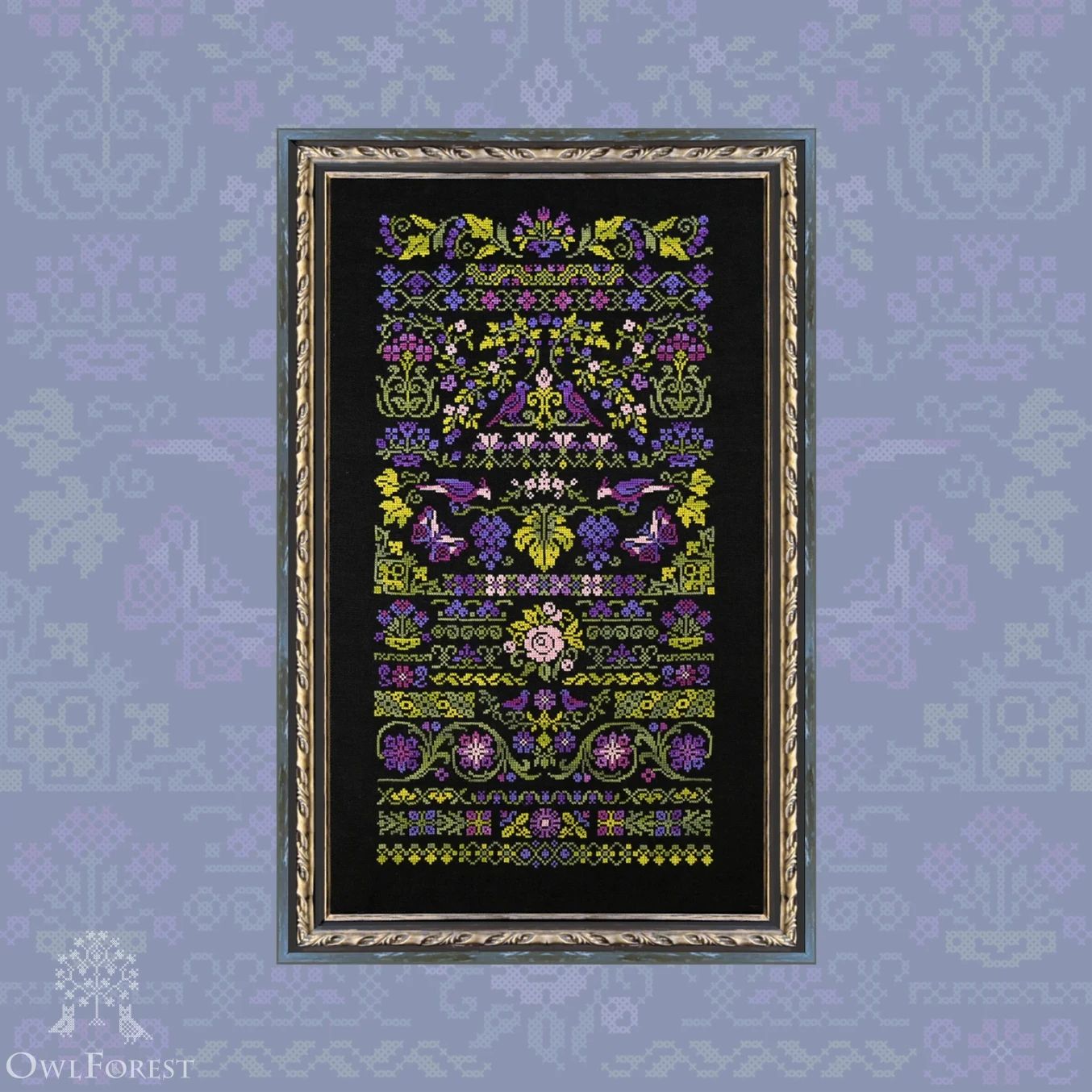 Vine Garden by Owl Forest Embroidery 2026 Printed cross-stitch pattern, Set of Hand-Dyed Threads (DMC) 32 ct with 2 strands