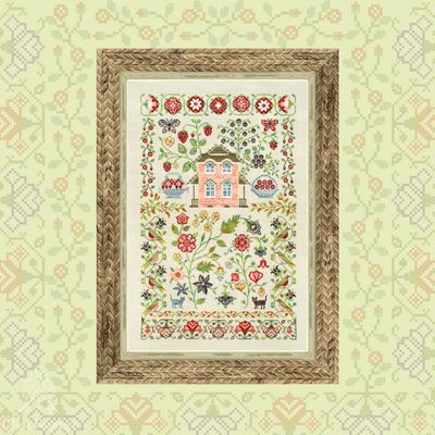 Strawberry House by Owl Forest Embroidery 2025 Printed counted cross stitch pattern, Set of Hand-Dyed Threads DMC 32,36 ct. with 2 strands