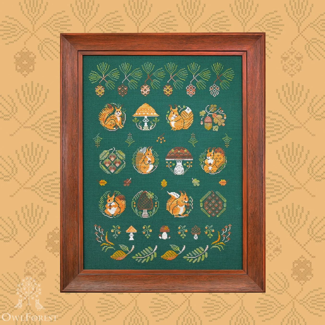 Squirrel Pantry by Owl Forest Embroidery 2026 Printed counted cross stitch pattern, Set of Hand-Dyed Threads DMC