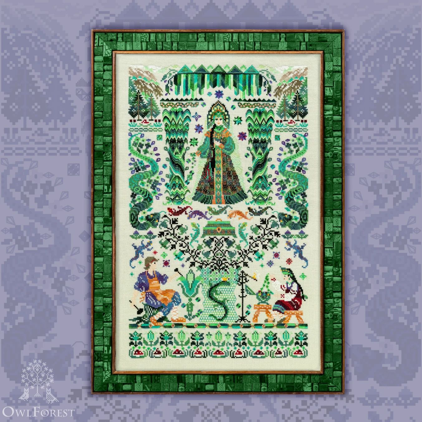 The Mistress of the Copper Mountain by Owl Forest Embroidery 2026 Cross Stitch pattern, Set of Owl Forest Hand-Dyed Threads (DMC) for 32ct.