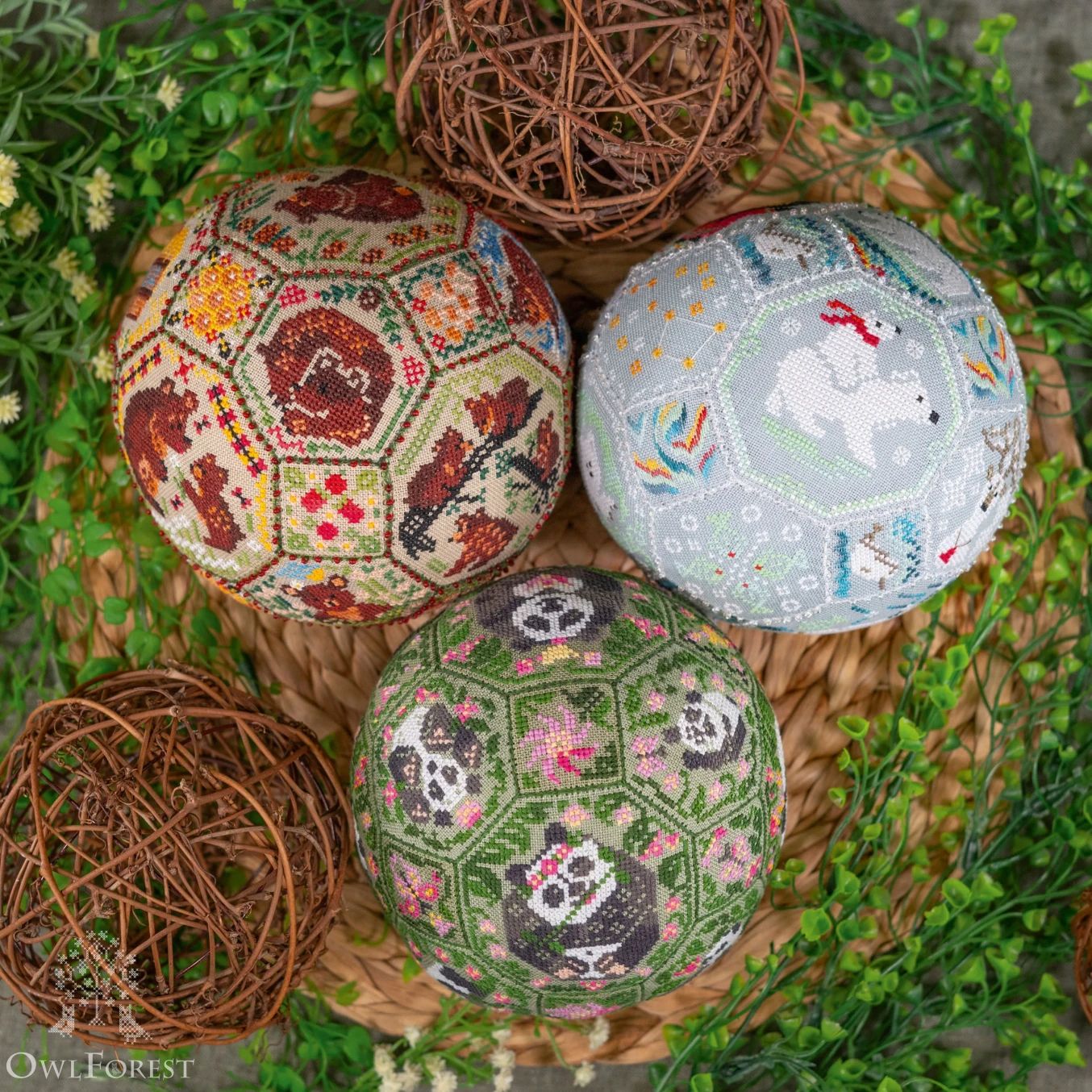 Three Bears Quaker Balls by Owl Forest Embroidery 2026 Booklet of the Embroidery Charts