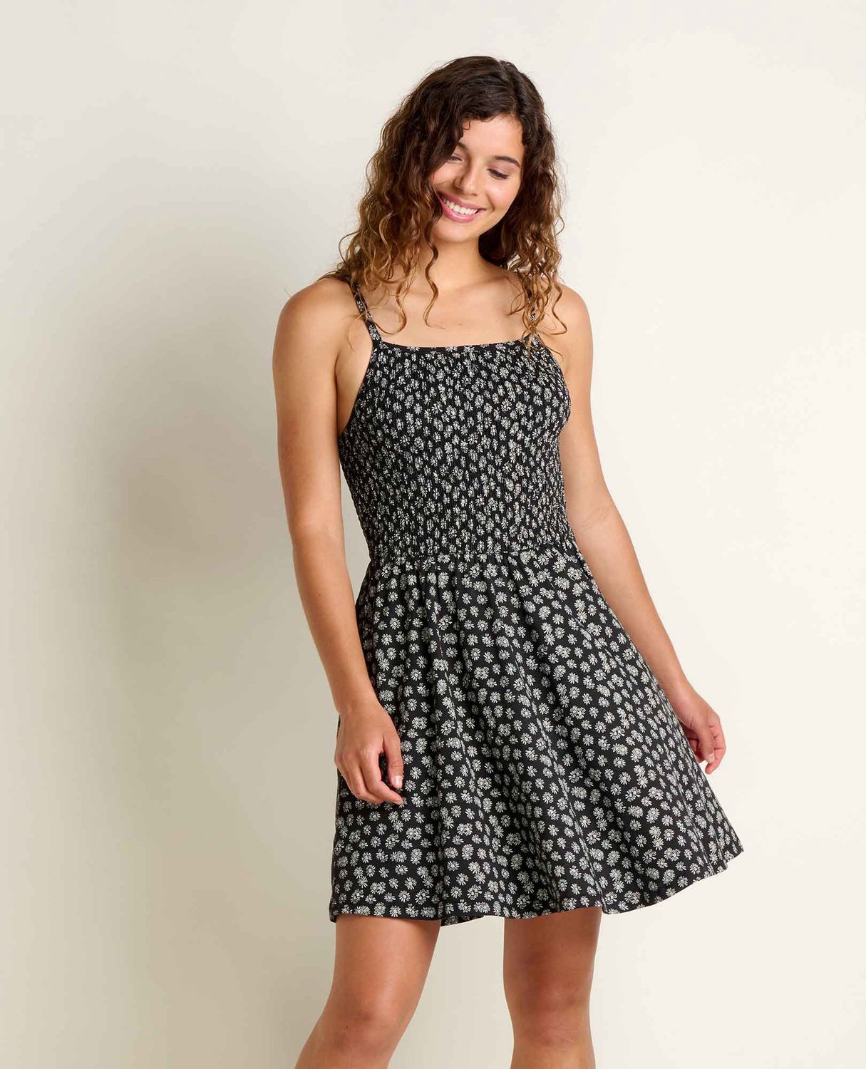 CAMELLIA TANK DRESS, Color: BLACK AND SALT PRINT, Size: S