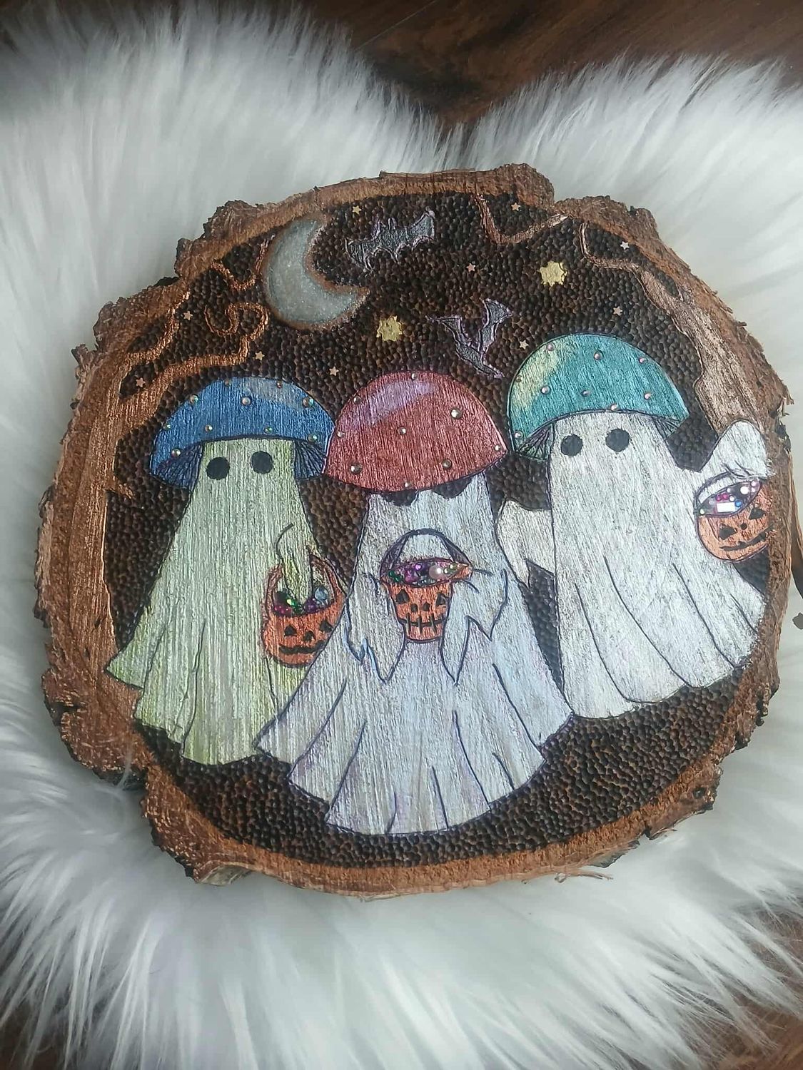 Obrazek wypalany na brzozie duszki halloween