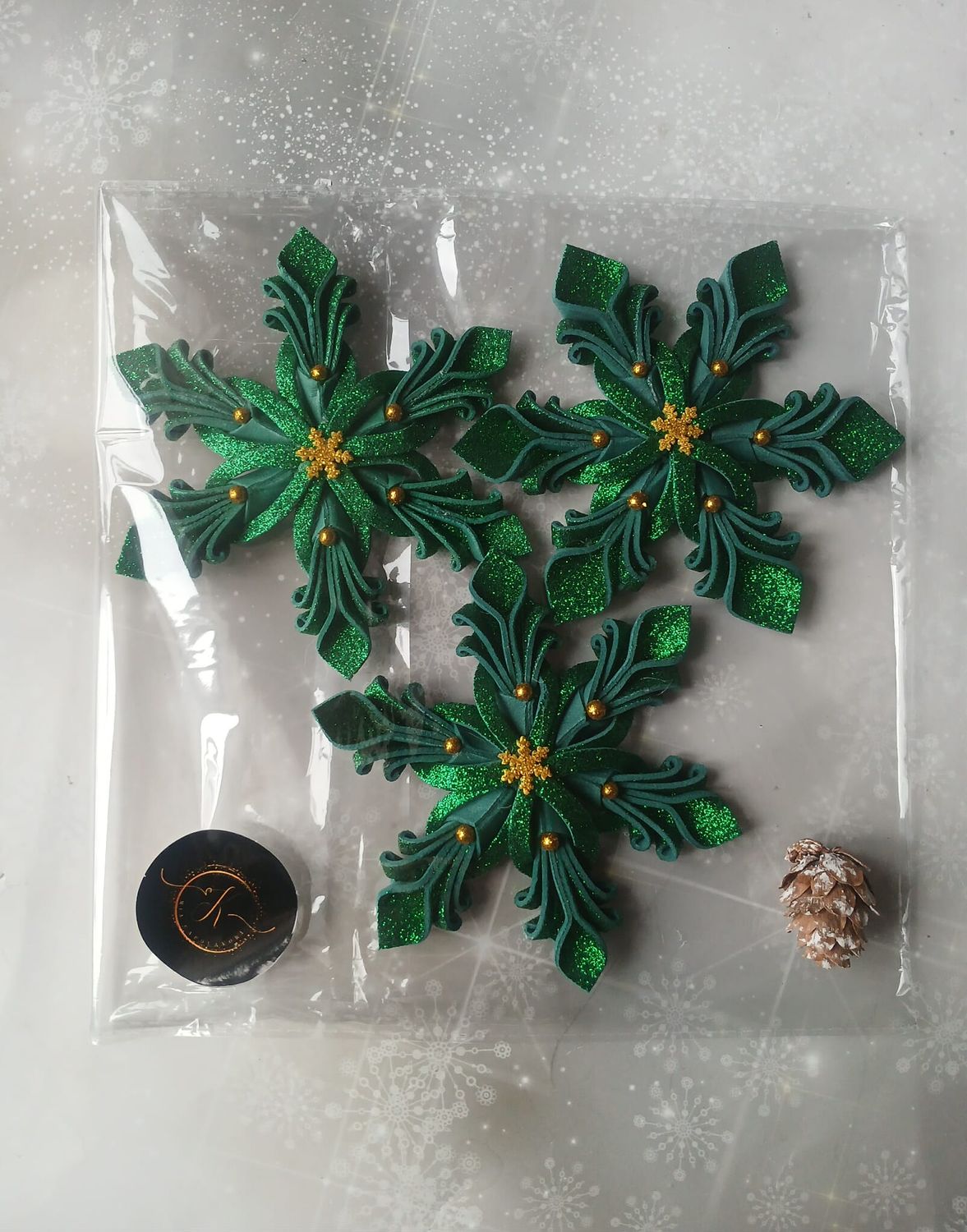 Zestaw śnieżynek zielonych