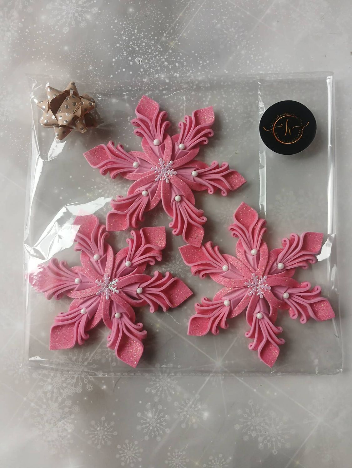 Zestaw śnieżynek róż