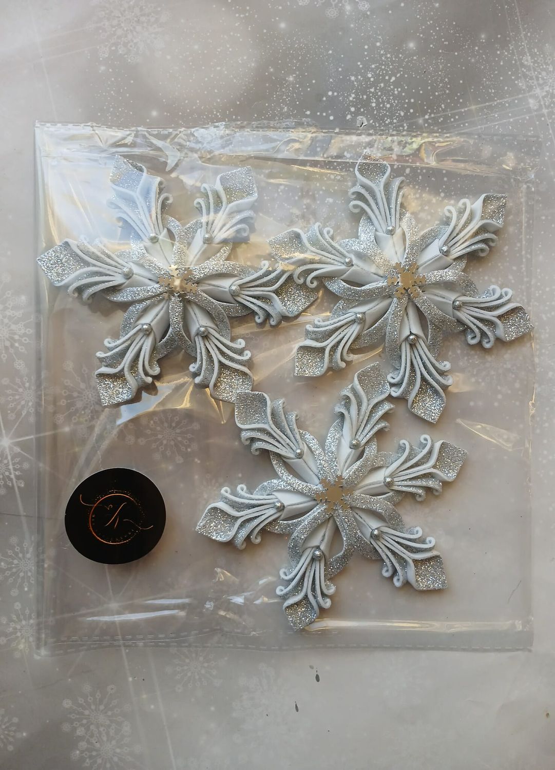 Zestaw śnieżynek srebrnych