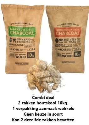 Combi pakket - Houtskool 2x 10kg Smokin Flavours - 1 KG aanmaakwokkels