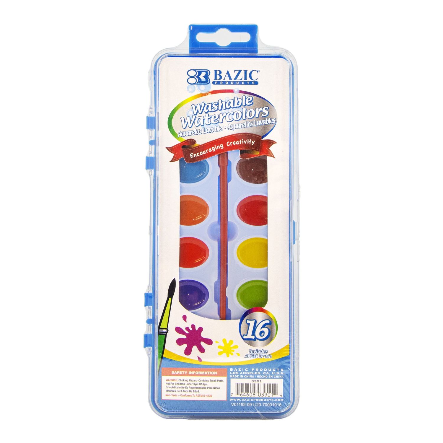 16-Color Semi-Moist Watercolor Set with Brush