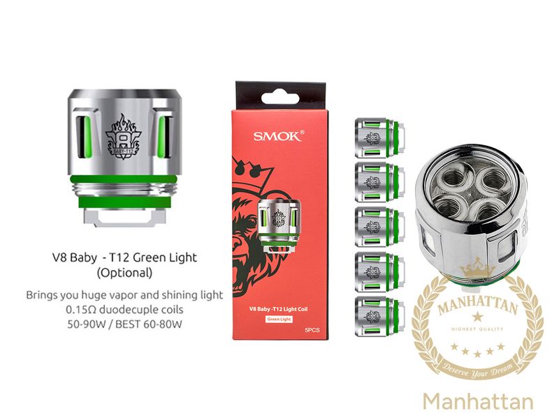 Smok V8 Baby T12 Light Coil (Yeşil Ledli) (5'li Paket) %100 Orijinal