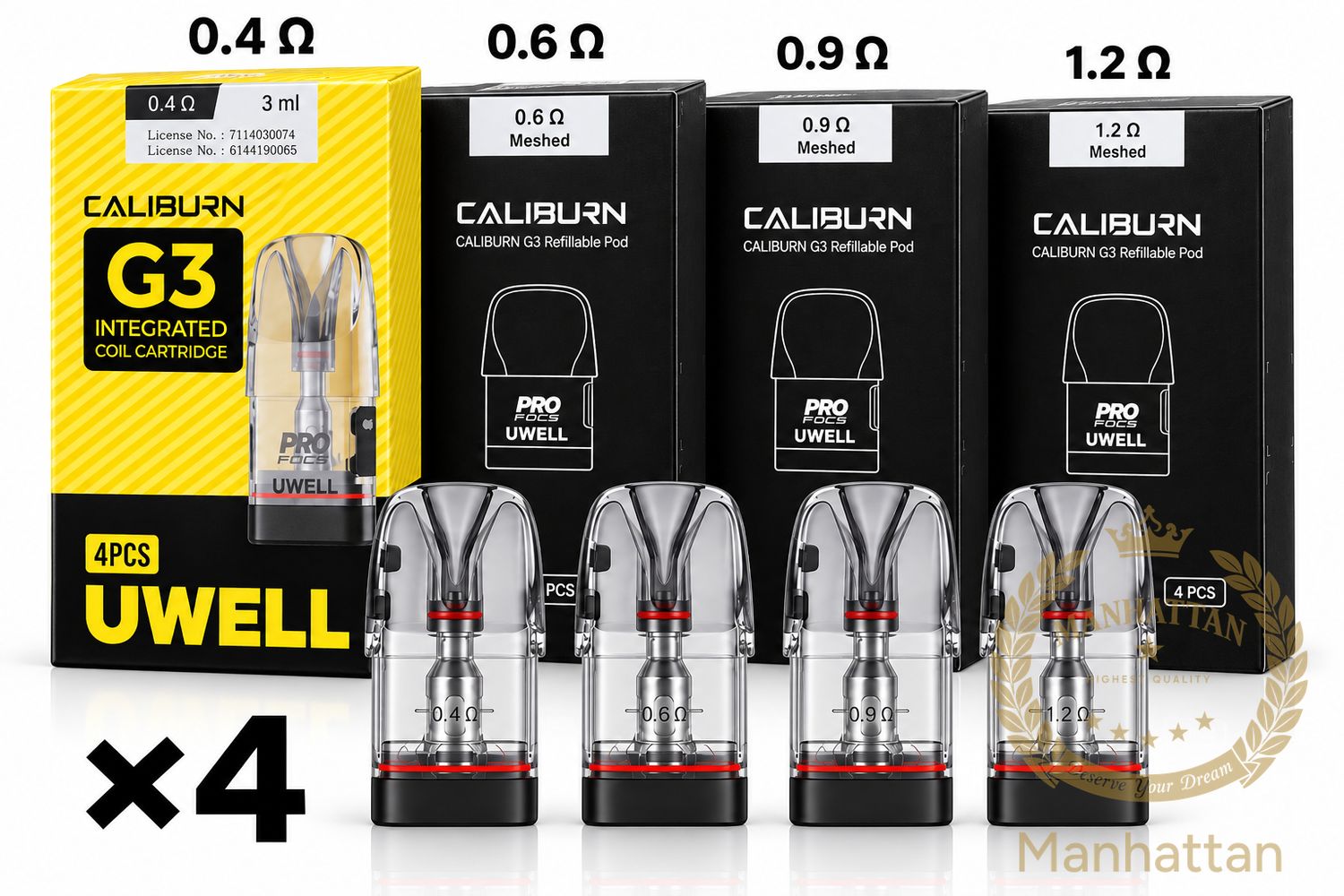 Uwell Caliburn G3 / GPP Kartuş/Coil 4'lü Paket (0.4ohm / 0.6ohm / 0.9ohm / 1.2ohm) %100 Orijinal
