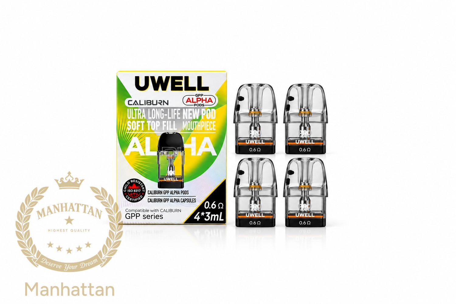 Uwell Caliburn GPP Alpha Kartuş/Coil 3'lü Paket (0.4ohm / 0.6ohm / 0.9ohm / 1.2ohm) %100 Orijinal, Coil: GPP Alpha 0.6 ohm (4 Kartuş)