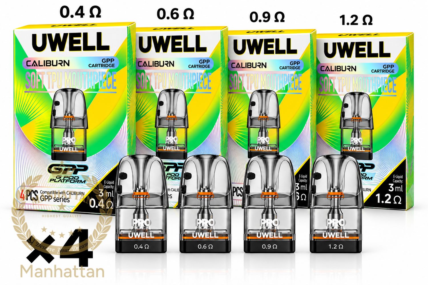 Uwell Caliburn GPP Kartuş/Coil 4'lü Paket (0.4ohm / 0.6ohm / 0.9ohm / 1.2ohm) %100 Orijinal