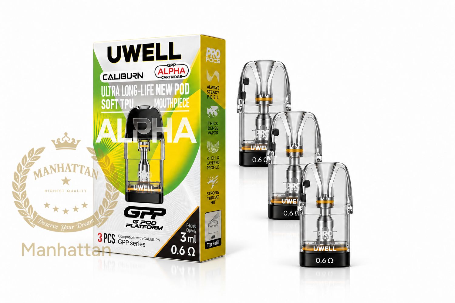 Uwell Caliburn GPP Alpha 0.6 ohm Kartuş/Coil (3 Kartuş) %100 Orijinal