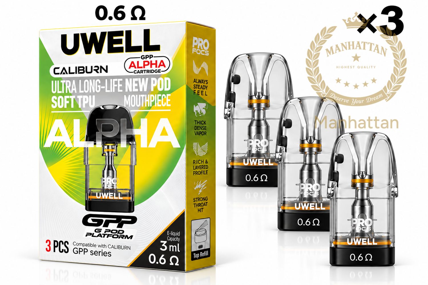Uwell Caliburn GPP Alpha 0.6 ohm Kartuş/Coil (3 Kartuş) %100 Orijinal