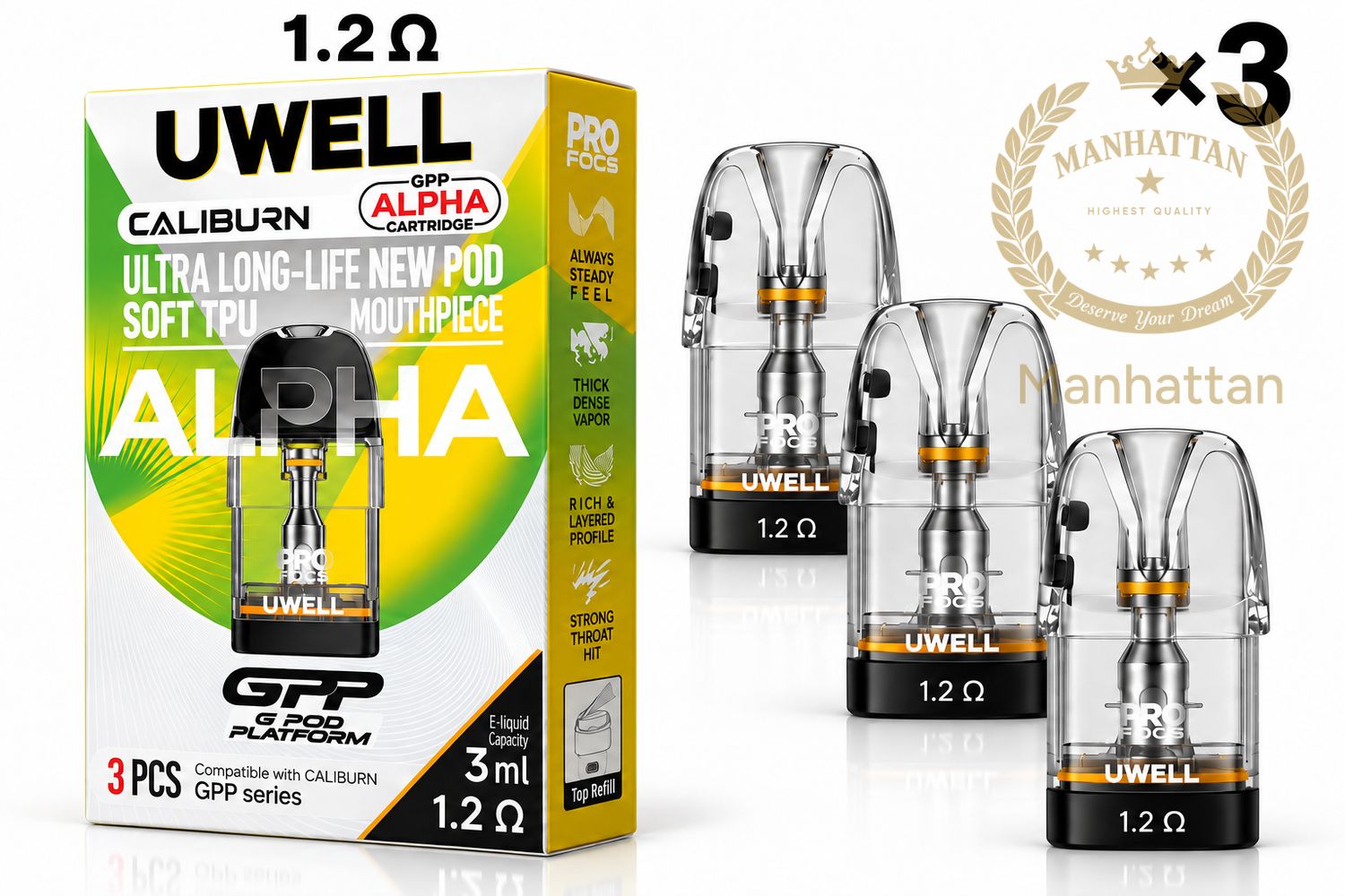 Uwell Caliburn GPP Alpha 1.2 ohm Kartuş/Coil (3 Kartuş) %100 Orijinal