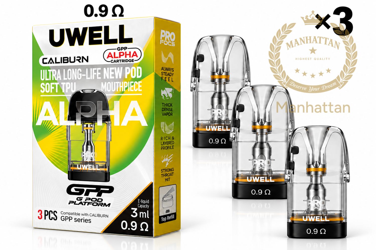 Uwell Caliburn GPP Alpha 0.9 ohm Kartuş/Coil (3 Kartuş) %100 Orijinal
