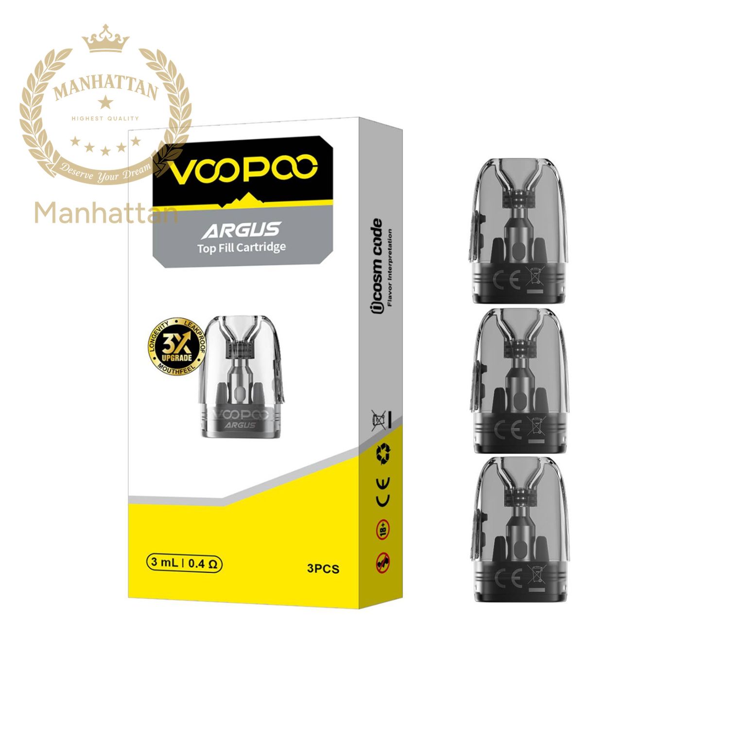 VOOPOO ARGUS Top Fill V1 0.4 Ohm 3 ml Kartuş (3'lü Paket)