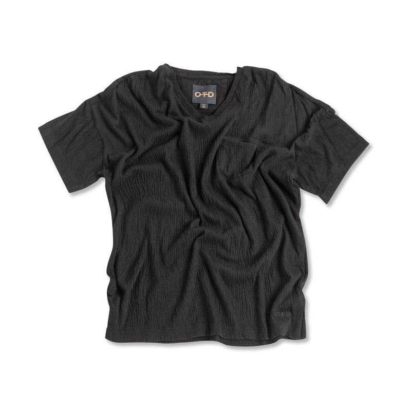 Crinkle Cotton Relaxed V-Neck (Black)- ON THIS DAY