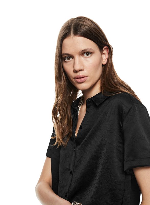 Short Sleeve Buttoned Shirt (Black)- ON THIS DAY