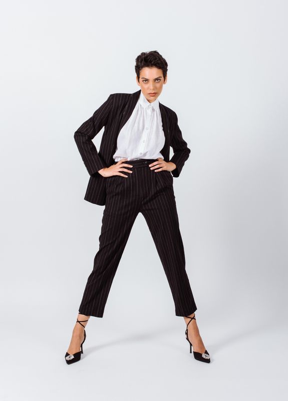 Black Pinstripes Suit Pants-Le Reussi