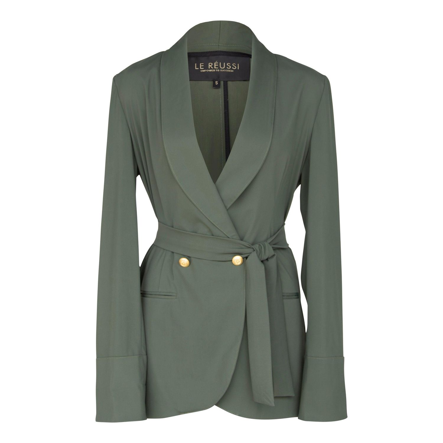 Women&#39;s Olive Blazer with Front Buttons-Le Reussi