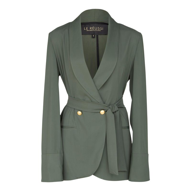 Women&#39;s Olive Blazer with Front Buttons-Le Reussi