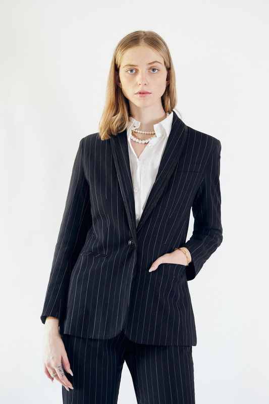 Black Pinstripes Blazer-Le Reussi