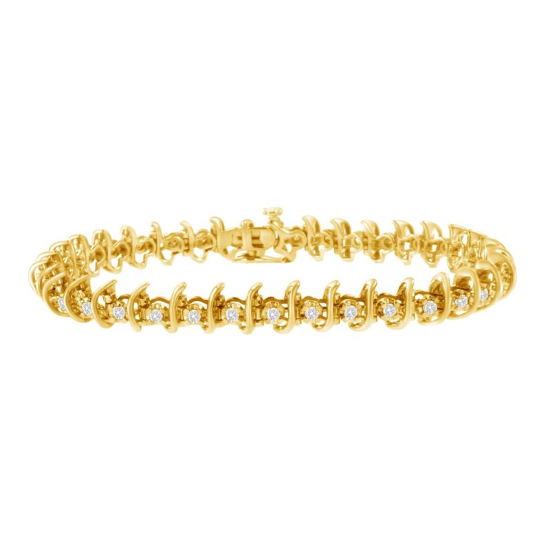 10KT Yellow Gold Plated .925 Sterling Silver 1 cttw Prong-Set Diamond Link Bracelet (J-K, I1-I2) - 7.5&quot;