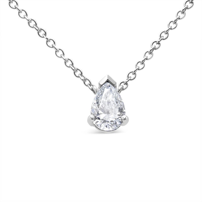 14K White Gold 1/2 Cttw Lab Grown Pear Shape Solitaire Diamond Pendent 18&quot; Necklace (F-G Color, VS2-SI1 Clarity)