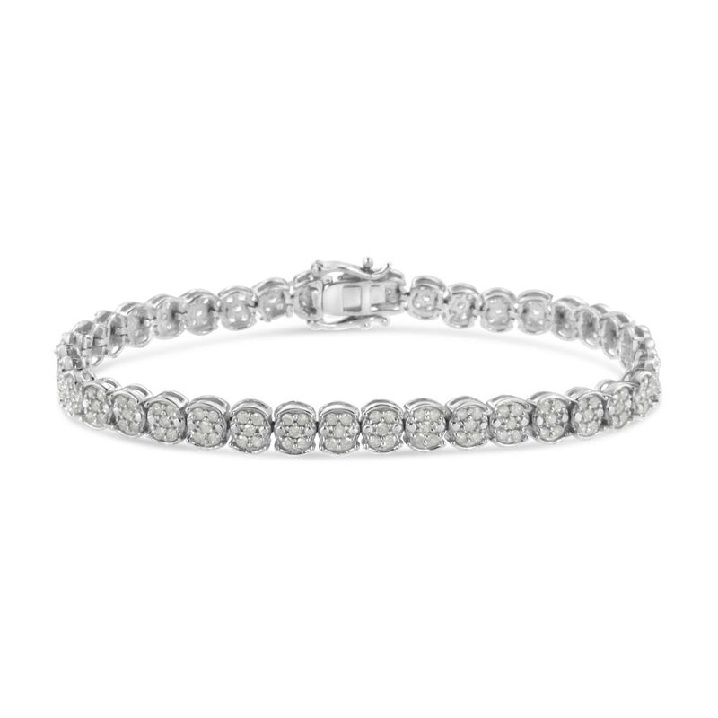 .925 Sterling Silver 2.0 Cttw Diamond Cluster Link Bracelet (I-J Color, I2-I3 Clarity) - Size 7.25&quot;
