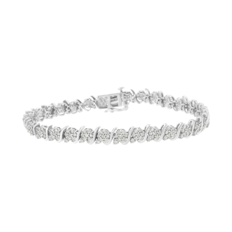 .925 Sterling Silver Diamond Floral Cluster Link Bracelet (2 3/4 cttw, I-J Color, I3 Clarity) - Size 7.25&quot;