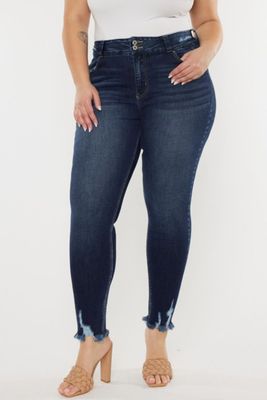 Kancan Full Size Cat&#39;s Whiskers Raw Hem High Waist Jeans-My Goody Shop