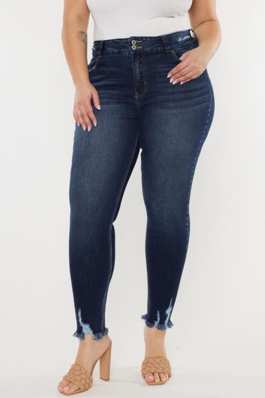 Kancan Full Size Cat&#39;s Whiskers Raw Hem High Waist Jeans-My Goody Shop
