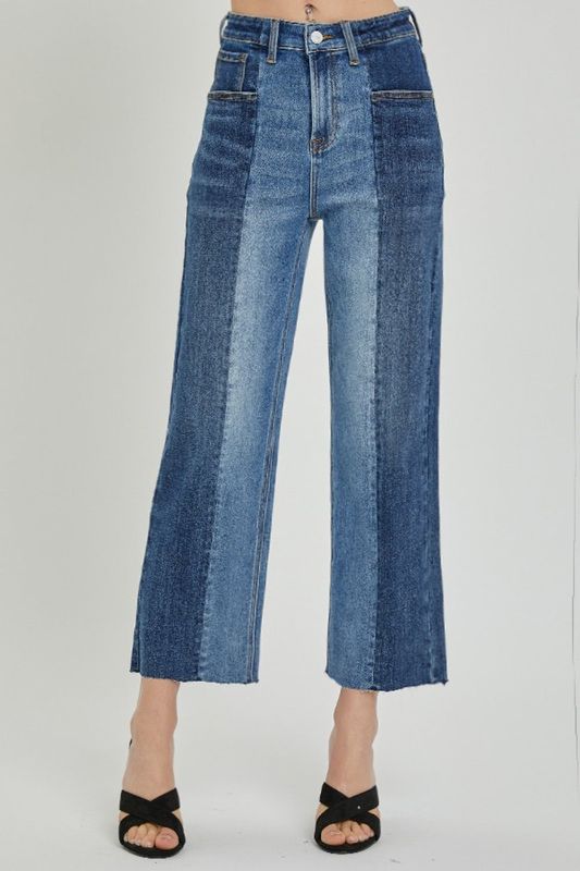 RISEN Full Size Mid-Rise Waist Two-Tones Jeans with Pockets-My Goody Shop