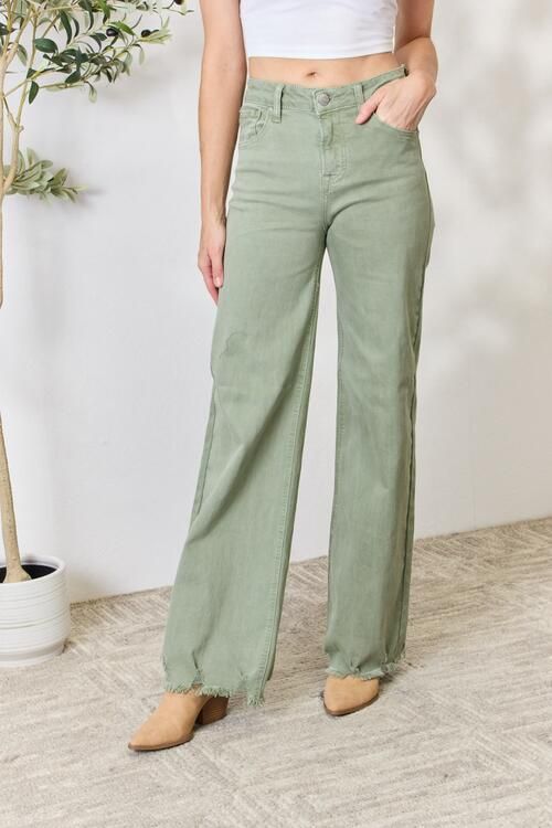 RISEN Full Size Raw Hem Wide-Leg Jeans-My Goody Shop