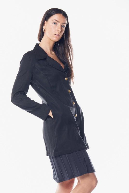 The Grace Long Blazer Dress in Black-Le Reussi