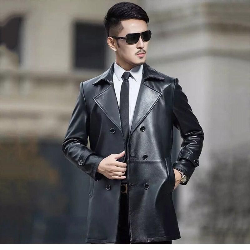 Spectra Mens Fashion Double Breasted Leather Blazer Coat-Inland Leather Co.